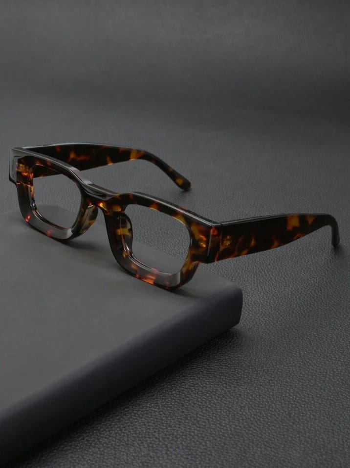 ENAK Retro Thick Frame Leopard Print Square Glasses